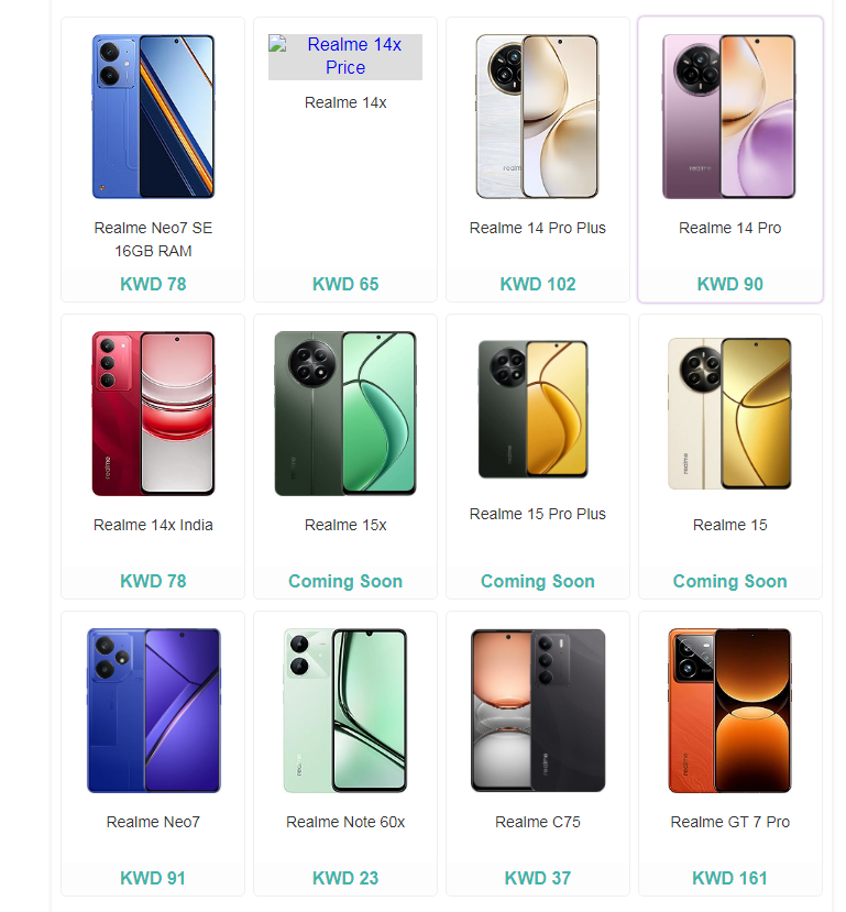Realme phone prices in Kuwait 2025